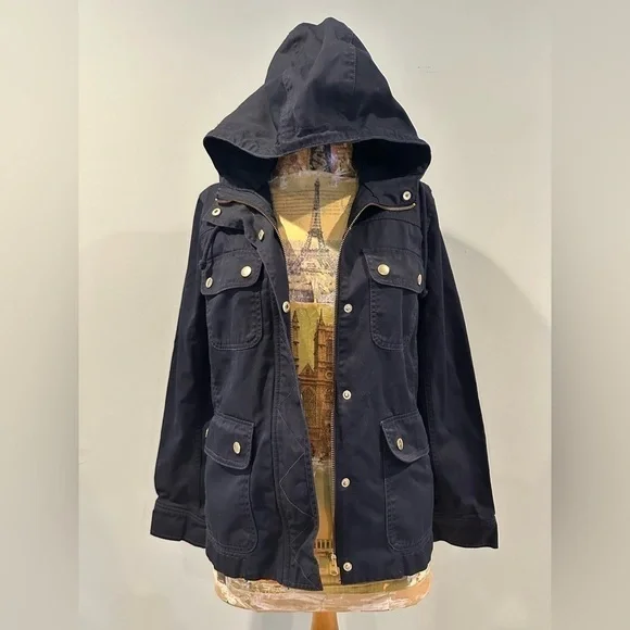 J Crew Factory Women’s Navy Blue Resin Coated Twill Field Jacket XS - Picture 2 of 9